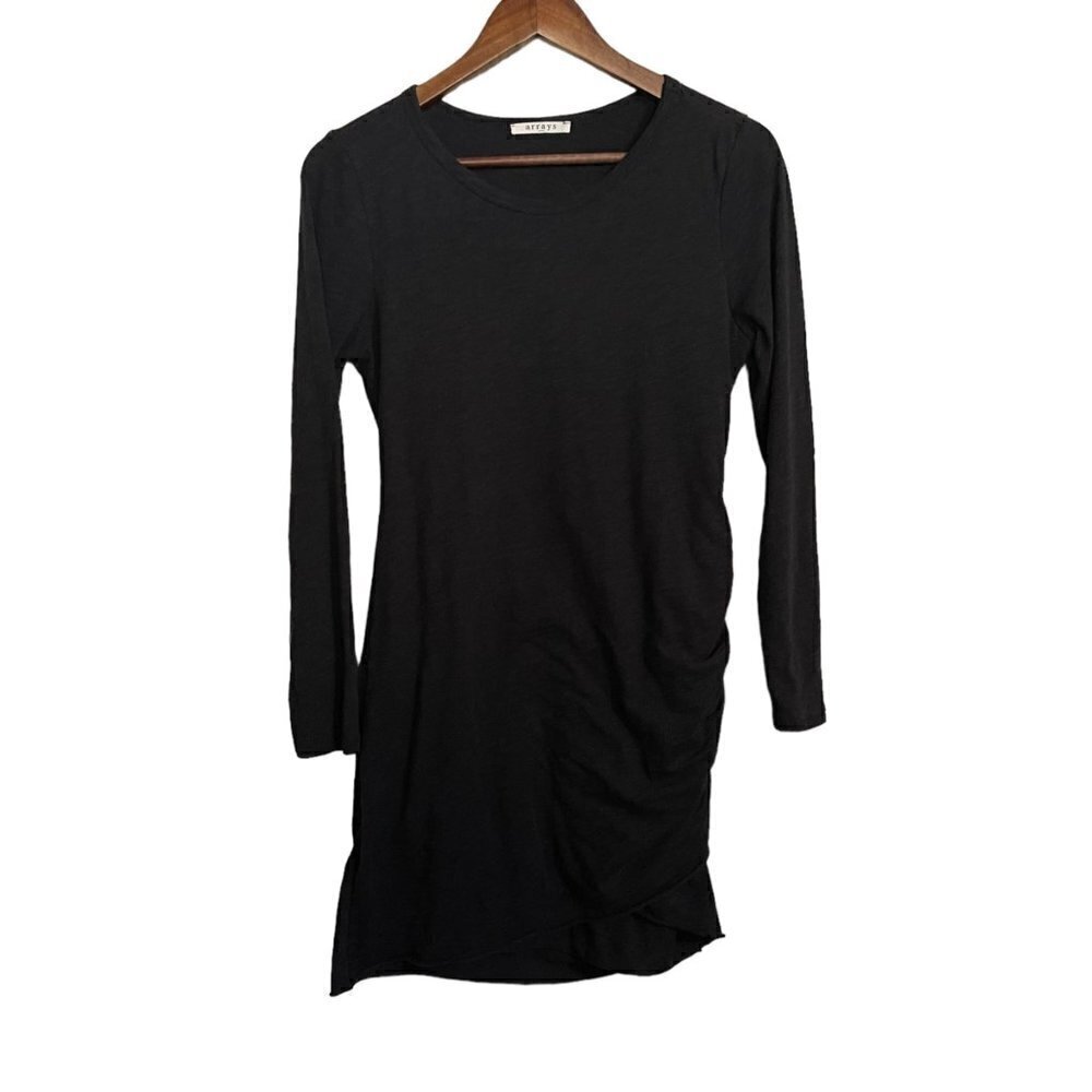 Arrays Womens Black Long Sleeve Faux Wrap Ruched Side Bodycon Dress Size Small